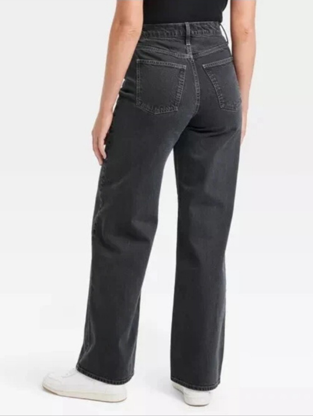 High-Rise Wide Leg Jeans Dark Wash Faded Black Womens Size 14R 90s Baggy Classic - Picture 2 of 13